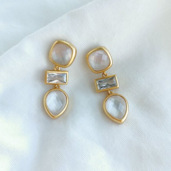 Julie Vos Antonia Iridescent Clear Crystal Gold Drop Earrings - Picture 1 of 4